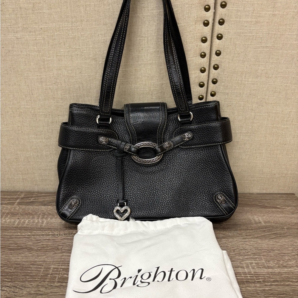 Vintage Brighton Black Pebbled Leather Satchel Handbag